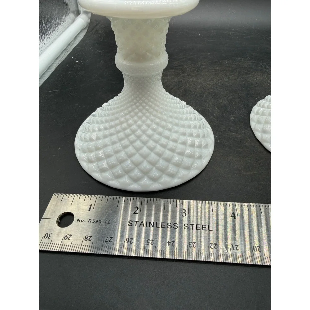 Westmoreland Milk Glass English Hobnail Candlestick Holders Set of 2 White Vntg